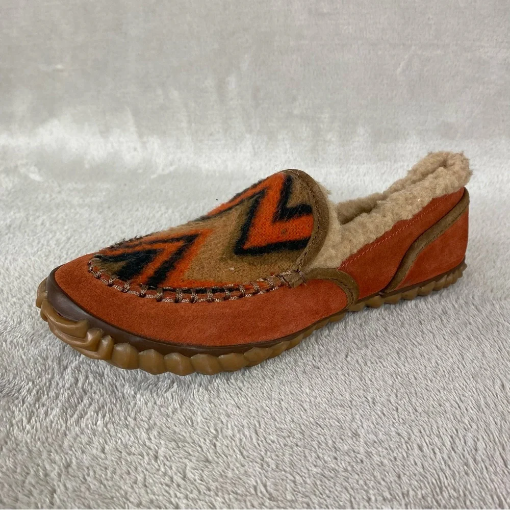 Sorel Tremblant Blanket Slipper Loafers Size 7 Brown Orange Sherpa Lined Moc - Picture 7 of 11